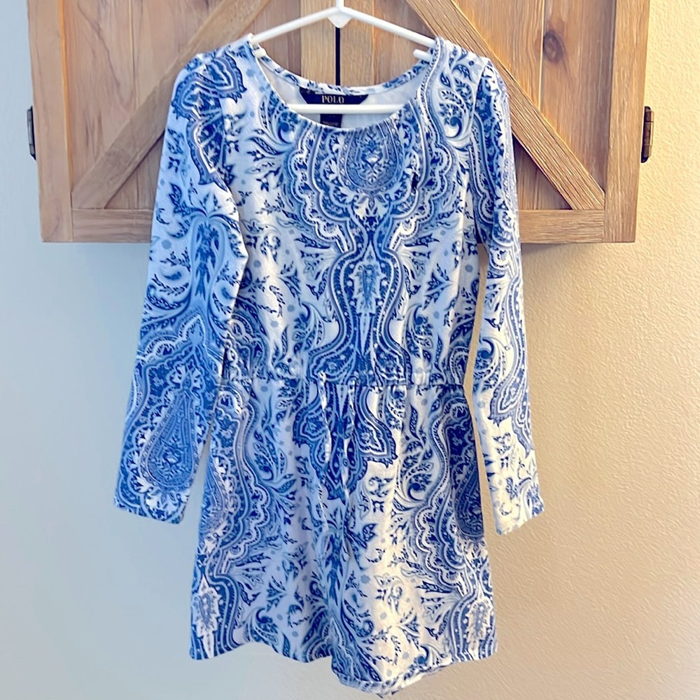 ❤️3/$25 (7) Girls Ralph Lauren Polo Dress Paisley Blue